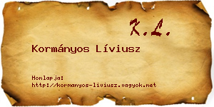 Kormányos Líviusz névjegykártya